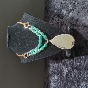 Unmarked Turquoise Color Silver Tone Pendant Adjustable Necklace w/Claw Clasp